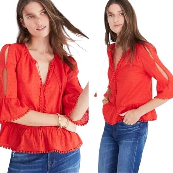Madewell Peek-A-Boo Pom Pom Blouse Sz XS - Picture 11 of 11